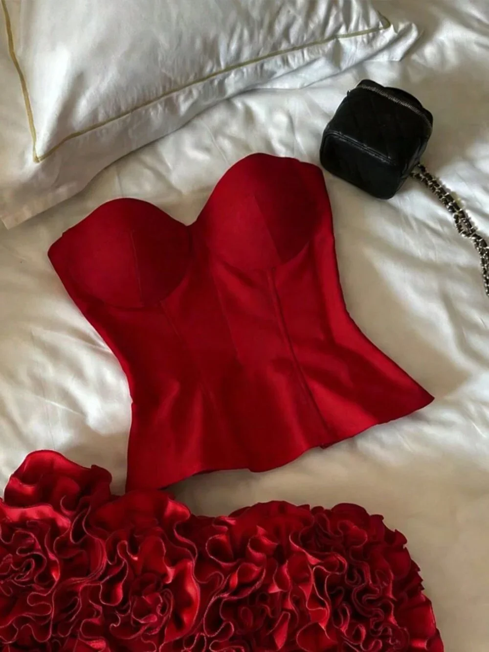 Red Casual Women's Fishbone Corset Sexy Bandeau Lace-Up Short Top